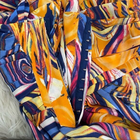 Line & Dot Silk Maxi Dress Orange Blue Purple Swirl Pattern Size Small - Picture 9 of 12